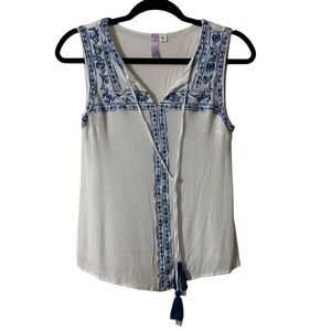 White and Blue Embroidered Tank Top Francesca’s Collections